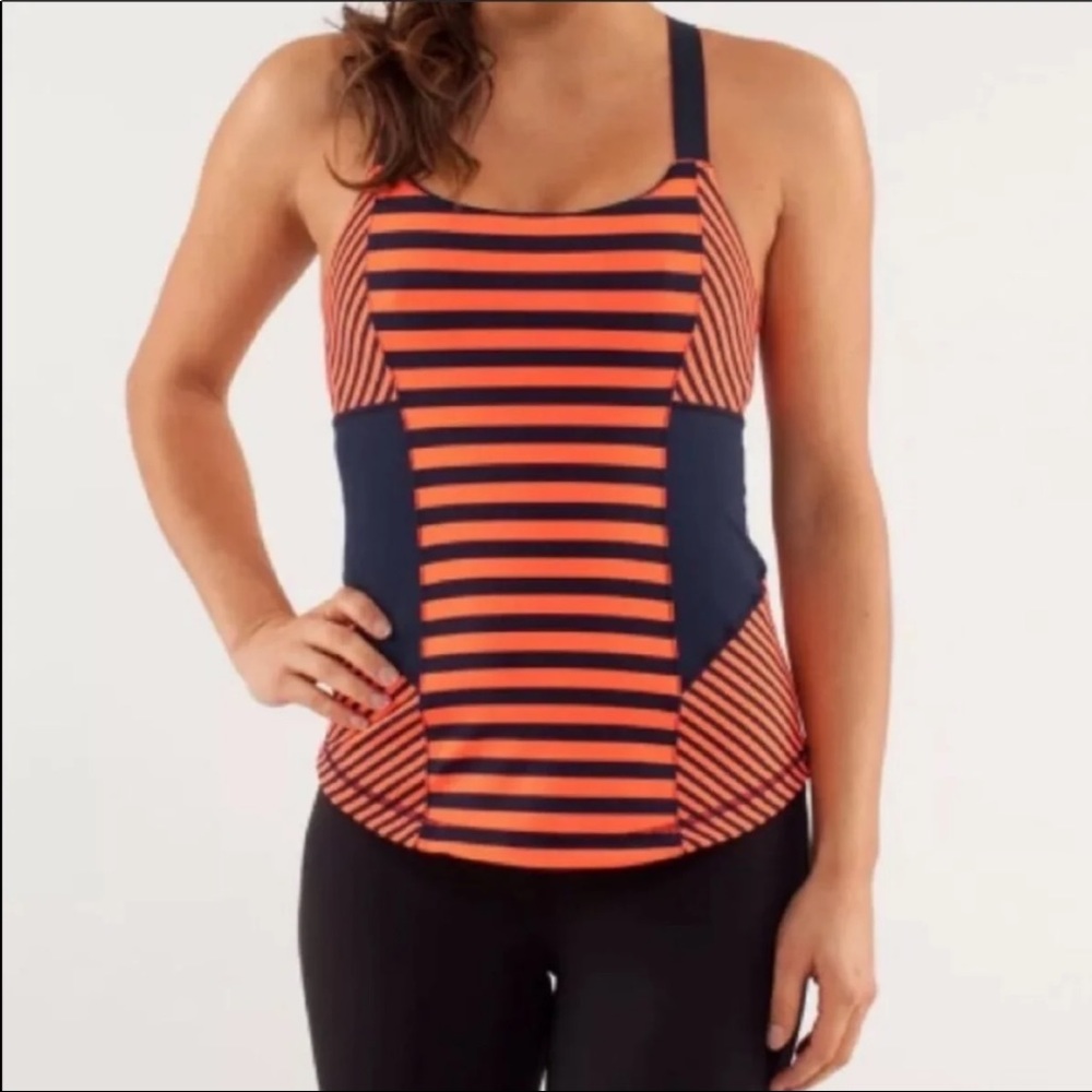 Lululemon striped work it out tank racer back cami built-in bra